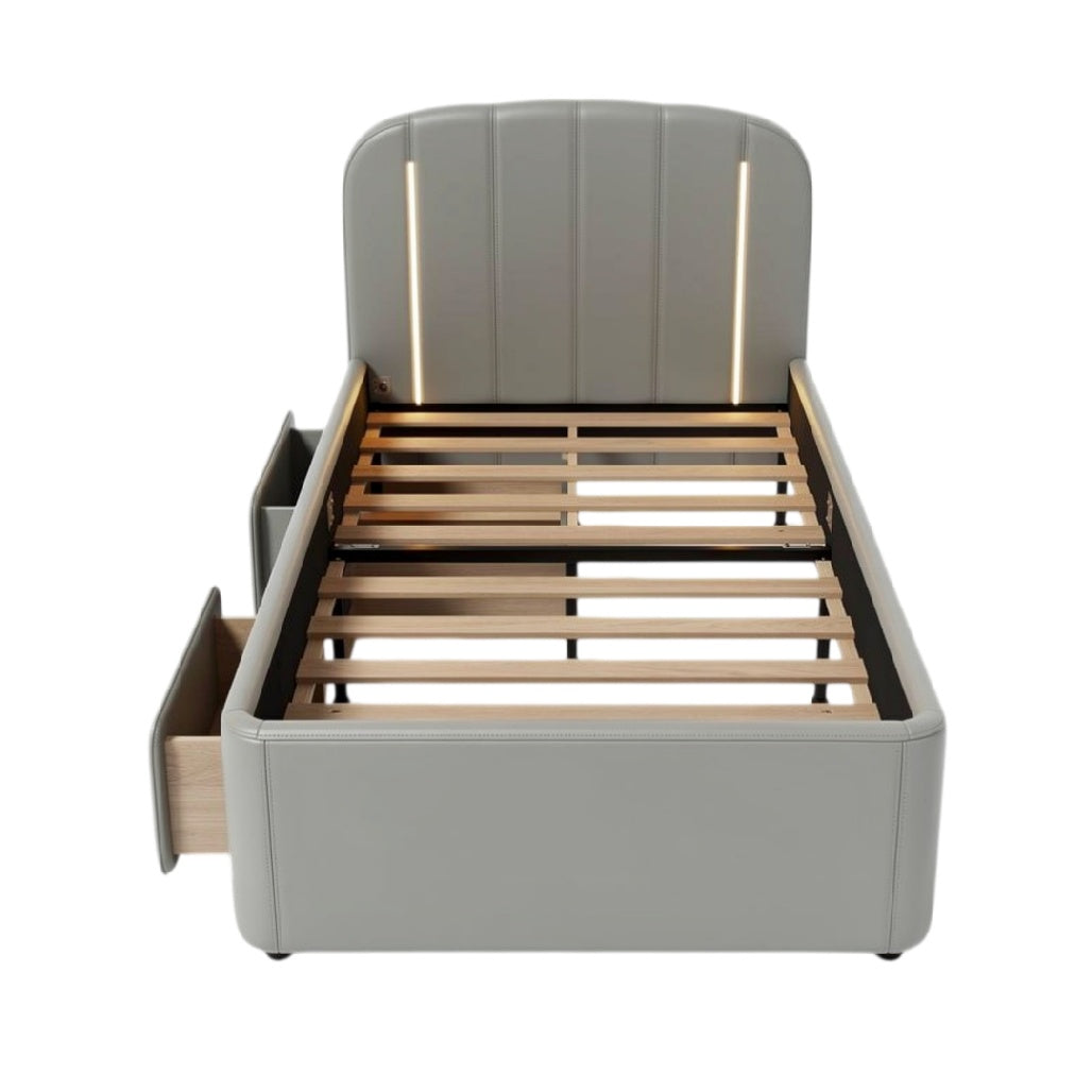 **Moderne Bed met Opberglades en Verlichte Hoofdeinde**